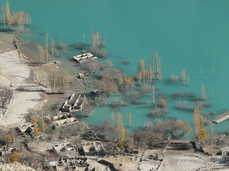 Flooded part of village Gulmit in Gojal